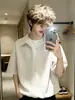 Camisa Falsa de Duas Peças Manga Curta Masculina Estilo Americano Patchwork Listrado Camisa Preguiçosa de Meia Manga Verão Versátil Seda de Gelo Sensação Refrescante Camiseta