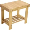 Escalón de Bambú con Almacenamiento, Banco para Ducha con Estante, Reposapiés para Baño, Sala de Estar, Dormitorio, Color Natural