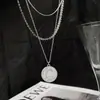 Cadena de clavícula de suéter apilada de tres capas de doble cara con cabeza de metal estilo europeo y americano, personalidad hip-hop Hiphop, cadena de cuello multicapa para mujer