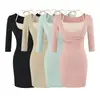 Conjunto de vestido de duas peças puramente sedutor em cores contrastantes, novo estilo de primavera com gola halter, alças de amarrar, manga média, saia curta justa para mulheres