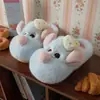 Chinelos de pelúcia de algodão com estampa de Ratatouille para outono e inverno para mulheres, chinelos fechados em formato de rato para casa, chinelos peludos quentes e antiderrapantes