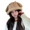 Nuevo Sombrero de Pescador de Punto Cálido con Forro de Felpa y Protección para los Oídos para Mujer Otoño e Invierno Lindo Conejo Cordero Felpa