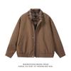 Chaqueta Retro Americana Marrón para Hombre Primavera y Otoño Conjunto Melard Chaqueta de Vuelo Falsa de Dos Piezas con Cuello de Béisbol