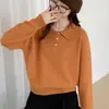 Suéter Polo Feminino Pulôver 2026 Outono/Inverno Novo Estilo Solto Emagrecedor Estilo Preguiçoso Versátil Manga Longa Malha Top