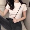 Camiseta de Algodón Acanalada de Manga Corta para Mujer, Nuevo Estilo de Verano, Hombro Normal, Cuello Redondo, Corte Ajustado, Corta, Petite, Top Versátil, Ins