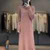 Vestido de punto cheongsam de lana de estilo chino para mujer, vestido de suéter suelto y adelgazante de otoño e invierno con falda larga por encima de la rodilla