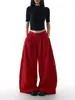 Design Retro Americano Calça Casual Larga de Perna Larga Vermelha Feminina Nova Cintura Alta Punho Elástico Perna Reta Calça de Moletom Esportiva Tendência