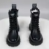 Botas Gruesas de Algodón con Forro de Felpa para Mujer 2025 Invierno Nuevas Botas de Nieve Cálidas Antideslizantes Tacón Grueso Botas Martin de Suela Gruesa Británicas
