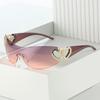 Gafas de Sol Estilo Europeo y Americano, Protección Solar, Gafas de Sol de Moda para Hombres, Estilo de Celebridad de Internet de Gama Alta, Gafas sin Marco Huecas de una Sola Pieza en Forma de Corazón para Mujeres, Al por Mayor