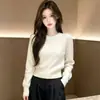 Suéter de Tricô Gola Redonda Estilo Coreano para Mulheres Outono 2026 Novo Estilo Roupa para Usar por Baixo Camada Base Pode Ser Usado por Cima Tricô Manga Longa