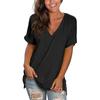 Camiseta Feminina Soltinha de Manga Curta com Gola V Lisa e Fenda Lateral para o Verão Europeu e Americano 2025 Comércio Exterior Amazon Item Quente Europeu e Americano