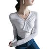 Top con Volantes Otoño e Invierno Nuevo Camiseta Base Interior Elástica Elegante Manga Larga