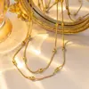 Colar Europeu e Americano Estilo Levemente Luxuoso Longo Multicamadas de Titânio com Contas para Mulheres, Conjunto Minimalista da Moda de Alta Qualidade