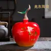Jarra de Vino de Cerámica Jingdezhen Botella de Vino Vacía Decoración Jarra de Vino Creativa para el Hogar Forma de Manzana Paquete de 1.5 kg Frasco Festivo Tres