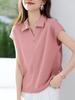 Comercio Exterior 2025 Verano Sentido del Diseño Simple Commuter Camiseta Combinable para Todo Moda Femenina Casual Cuello Polo Camisa Manga Corta