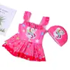 Maiô infantil de uma peça com estampa de desenho animado, secagem rápida, fofo, com saia, shorts boxer, estudante, crianças médias e grandes, biquíni para bebê