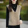Colete cardigã feminino de lã 100% pura para outono e inverno, suéter de malha solta, camisa base quente para sobreposição
