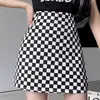 Falda de Cuadros Blanco y Negro para Mujer Primavera y Verano 2024 Nueva Cintura Alta Ajustada Moda Retro Línea A Falda Corta Coreana