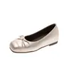 Zapatos planos elegantes para mujer con lazo, punta cuadrada dulce, corte bajo, nuevos zapatos de ballet Mary Jane 2026, estilo francés, aumento interno de altura, beige