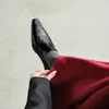 Sapatos Femininos Casuais Streetwear 4cm Vinho, Mocassins Slip-On com Bico Quadrado Pequeno e Corte Profundo com Salto Grosso, Sapatos Profissionais