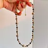Colar de Pérolas Shijia com Pedra Natural Fina Olho de Tigre para Outono e Inverno, Corrente de Clavícula, Colar Maillard para Mulheres