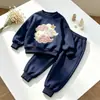 Conjunto Feminino Estilo Coreano Novo para Primavera e Outono 2026: Conjunto Duas Peças com Moletom de Manga Longa Estampado em Nuvem e Calça Jogger