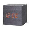 Reloj de madera LED con control de voz inteligente, cuadrado, compacto, digital, temperatura y humedad, reloj despertador electrónico multicolor