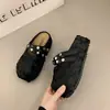 Sandálias Fechadas Tecidas Estilo Coreano com Solado Grosso para Mulheres, Novidade Primavera/Verão 2026 Chinelos Preguiçosos Slip-On Meio Chinelo, Chinelos Pretos