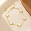 Versão de Luxo do Popular Clássico Pulseira de Trevo de Cinco Folhas Preto e Branco, Luxo Leve com Toque Premium, Pulseira de Trevo de Cinco Folhas de Alta Durabilidade da Cor