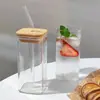 Taza de Agua Simple con Popote, Taza para Té de Leche, Estilo Nuevo, Femenina, de Aspecto Elegante, Transparente, Cuadrada, de Vidrio para el Hogar, con Asa y Resistencia a Altas Temperaturas
