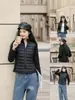 Chaqueta acolchada de lana de grafeno con cuello alto, forrada de forro polar para mayor calidez, diseño ajustado, estilo corto, versátil para mujer
