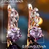 Populares en Europa y América Venta Caliente Transfronteriza Pendientes de Aro Color Oro Rosa con Patrón de Diamante Morado Incrustados con Diamantes Blancos Pendientes Exquisitos Elegantes para Mujer