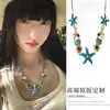Collar con Colgante de Estrella de Mar con Diamante Goteado de Aceite Estilo Resort Oceánico Cadena Versátil para la Clavícula Joyería de Moda Dulce de Alta Gama para Mujer