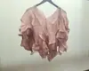 [Personalizada] Elegante Blusa de Gasa de Color Sólido con Cuello en V y Mangas Tres Cuartos para Mujer, con Diseño Fruncido