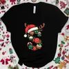 Camiseta Navideña para Mujer con Gráfico de Letra A-Z, Estampado de Letra de Papá Noel, Top Casual para Fiesta Navideña