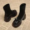 Botines Cortos para Mujer para Otoño e Invierno, Nuevo Estilo 2025, Tacón Grueso, Tacón Alto, Botas Martin de Suela Gruesa, Botas Elásticas Ajustadas, Caña Alta