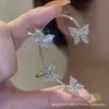 Super Flash brinco de pendurar borboleta longo com franja, peça única, sem furo, brinco de pressão, temperamento, personalidade, moderno, novos brincos