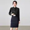 Camisa Larga Negra Nueva para Mujer Primavera y Otoño 2026, Top Elegante Popular para el Trabajo, Blusa Versátil de Gasa Talla Grande