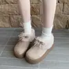 Botas de neve forradas com fleece, espessas, quentes, de calçar fácil para mulheres, outono e inverno, que aumentam a altura, estilosas e adequadas para uso ao ar livre, com um estilo peludo e boêmio