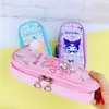 Ins Linda Estuche de Lápices Estampado con Doble Cremallera Dibujos Animados Gran Capacidad PU Estuche de Lápices para Estudiantes Bolsa de Almacenamiento de Cosméticos para Niña