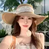 Sombrero de Paja con Lazo de Encaje para Mujer, Protección Solar para Vacaciones de Verano en la Playa, Elegante Sombrero de Sol Dulce Estilo Francés