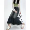 Vestido Longo Jeans até o Tornozelo Feminino Figura Pera plus size garota cheinha Solto Elegante Franja Saia Evasê