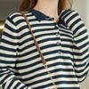 Camisa de base listrada feminina gola POLO primavera e outono nova camiseta de algodão penteado manga comprida camisa de malha lapela top solto moderno