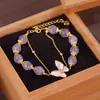 Pulseira Borboleta de Concha Branca com Ametista Natural Sintética Design Simples de Luxo Leve para Presente de Namorada