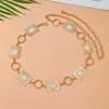 Cadena de cintura de metal para joyería transfronteriza, accesorio de chica popular para mujer, rectangular, ojo de tigre marrón oscuro incrustado, cadena para ombligo