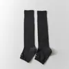 Meias de Meia-Perna para Mulheres, Meias Largas Estilo Miu, Meias Finas com Listras Verticais Estilo Ballet com Pé e Letras, Meias de Cano Médio