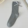 Meias de Ballet para Mulheres, Estilo Coreano, com Laço 3D no Calcanhar, Meias de Comprimento Médio, Meias Finas de Verão Empilhadas de Ponto Duplo