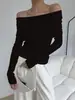 Otoño e Invierno Nuevo Lana Hombro Único Hombros Descubiertos Tejido Capa Base Ajustado Top Suéter Blanco Talla Única Albaricoque