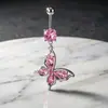 Nuevo modelo de comercio electrónico transfronterizo de Amazon, anillo para el ombligo con colgante de mariposa incrustado de circonita, acero inoxidable, piercing para el ombligo, cierre para el ombligo