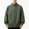 Suéter misto com zíper parcial para homens, outono e inverno, estilo casual, malha com zíper parcial, gola alta, suéter solto e estiloso